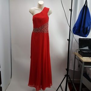 One Shoulder Embellished Long Gown Prom Sz M Red